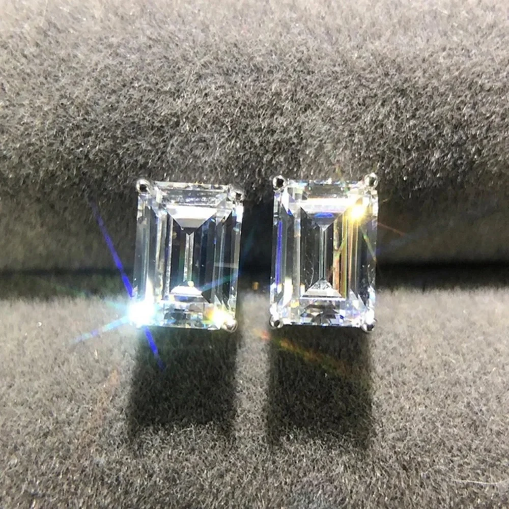 5.39Ct GUMBO Emerald Cut Square Rectangular Simulated Diamond Earrings Studs